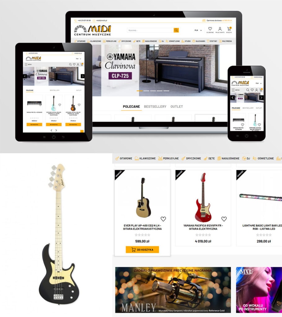 Sklep internetowy dla Midi Centrum Muzyczne w oparciu o indywidualny projekt graficzny i platformę PrestaShop